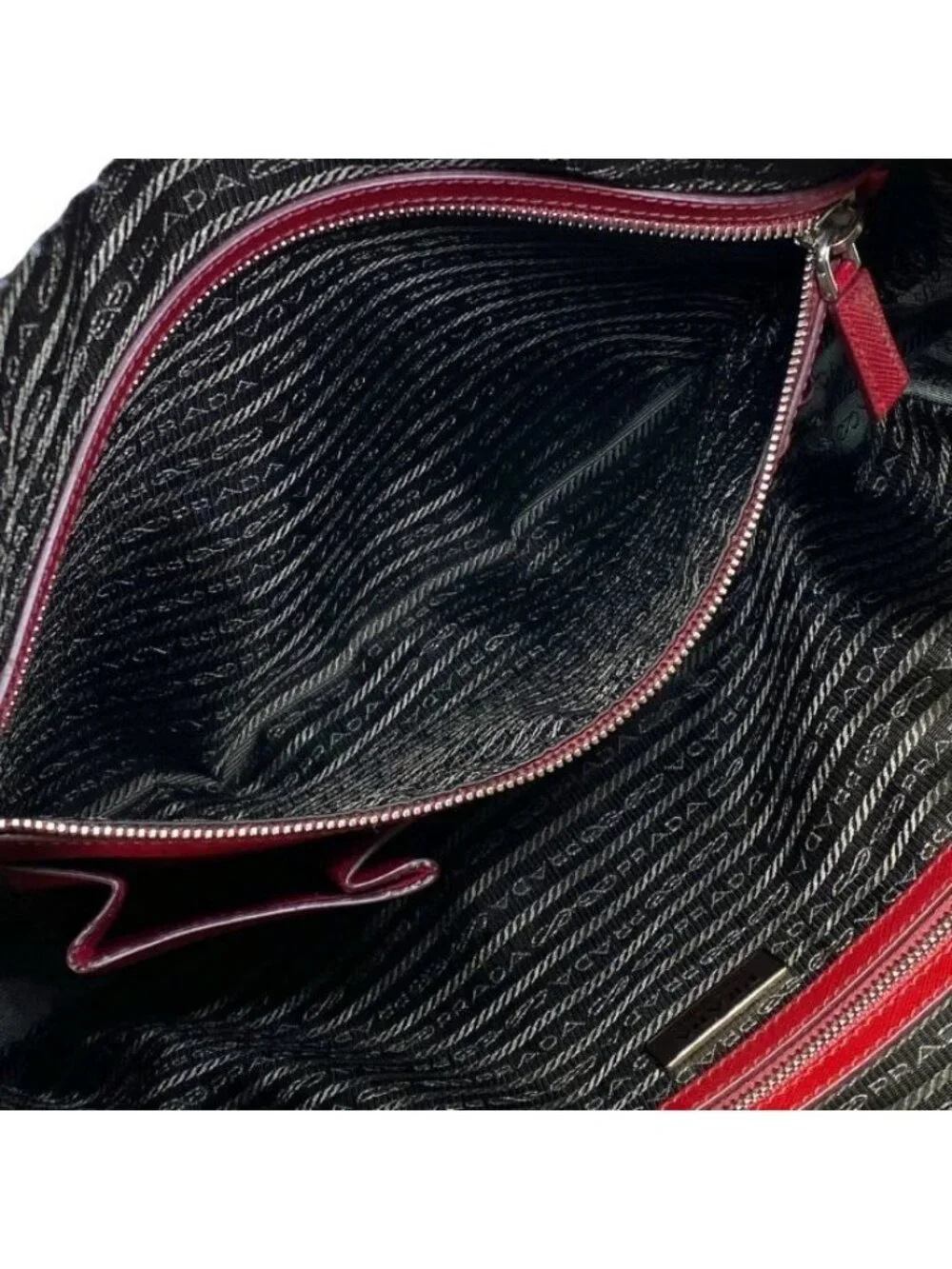 Prada Business Briefcase Handbag Triangle Logo Saffiano Leather Red Document
